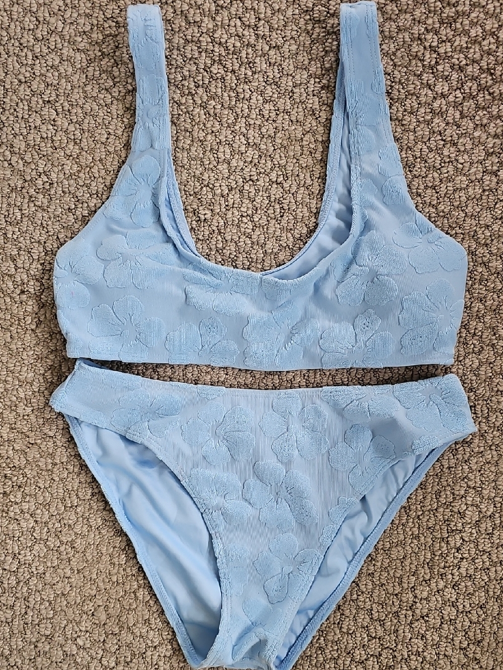 Bikini Set, Light Blue Tropical Floral Texture, Small, Like New